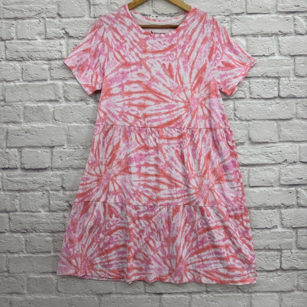 Koolaburra by UGG Pink Orange White Tie-Dye Tiered T-Shirt Dress Size Medium